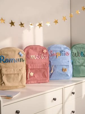 Personalized Corduroy Backpack – Custom Name Kids School Bag, Toddler Preschool Backpack, Back to School Gift for Boys & Girls