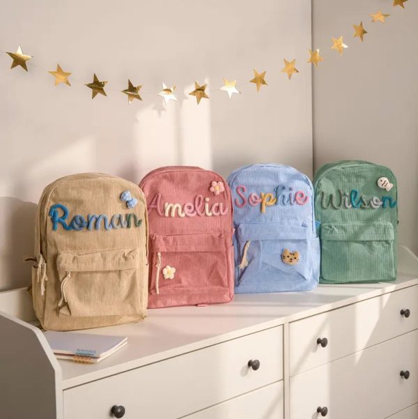 Personalized Corduroy Backpack – Custom Name Kids School Bag, Toddler Preschool Backpack, Back to School Gift for Boys & Girls