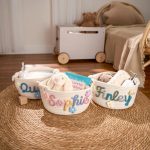 Personalized Woven Basket – Custom Name Storage Basket for Baby Toys, Nursery Organizer or Pet Toy Bin, Handmade Gift