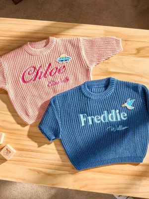 Personalized Baby Sweater – Custom Embroidered Name Knit Jumper, Handmade Toddler Sweatshirt, Baby Shower Gift