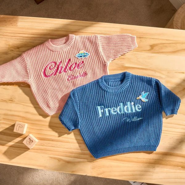 Personalized Baby Sweater – Custom Embroidered Name Knit Jumper, Handmade Toddler Sweatshirt, Baby Shower Gift