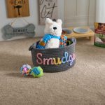 Personalized Pet Toy Basket – Custom Woven Storage Basket with Name, Dog or Cat Toy Organizer, Pet Gift Basket