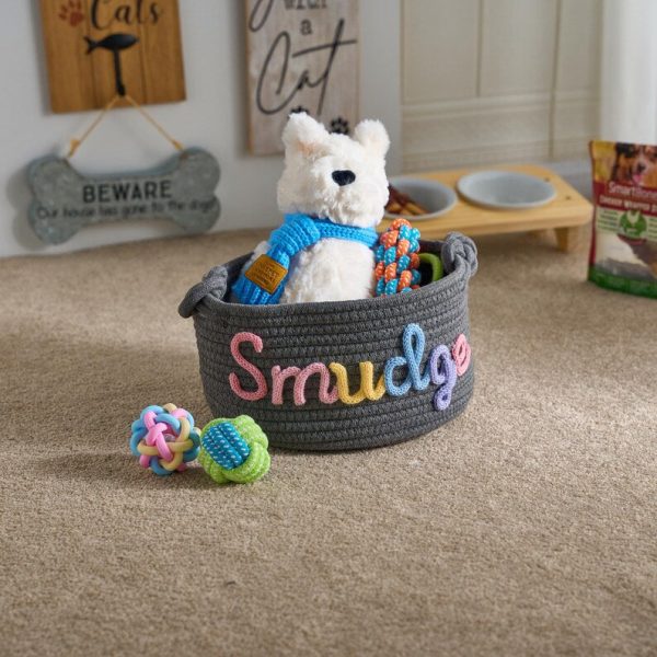 Personalized Pet Toy Basket – Custom Woven Storage Basket with Name, Dog or Cat Toy Organizer, Pet Gift Basket