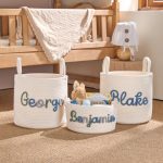 Personalized Woven Basket – Custom Name Storage Basket for Baby Toys, Nursery Organizer or Pet Toy Bin, Handmade Gift