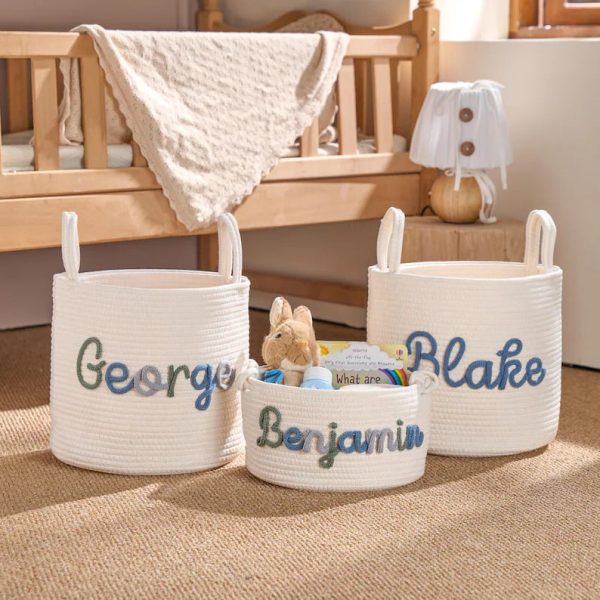 Personalized Woven Basket – Custom Name Storage Basket for Baby Toys, Nursery Organizer or Pet Toy Bin, Handmade Gift