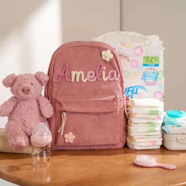 Personalized Corduroy Backpack – Custom Name Kids School Bag, Toddler Preschool Backpack, Back to School Gift for Boys & Girls