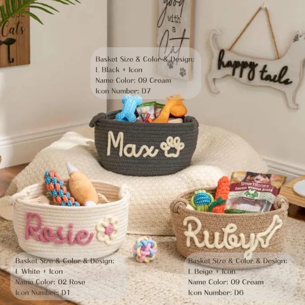 Personalized Pet Toy Basket – Custom Woven Storage Basket with Name, Dog or Cat Toy Organizer, Pet Gift Basket