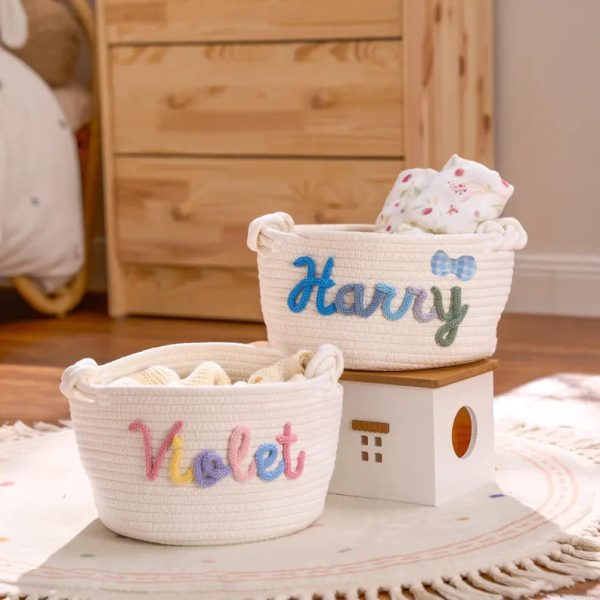 Personalized Woven Basket – Custom Name Storage Basket for Baby Toys, Nursery Organizer or Pet Toy Bin, Handmade Gift
