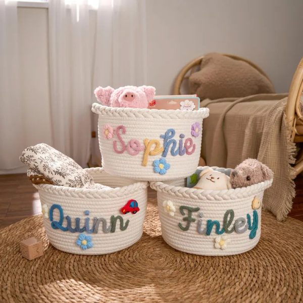 Personalized Woven Basket – Custom Name Storage Basket for Baby Toys, Nursery Organizer or Pet Toy Bin, Handmade Gift