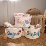 Personalized Woven Basket – Custom Name Storage Basket for Baby Toys, Nursery Organizer or Pet Toy Bin, Handmade Gift
