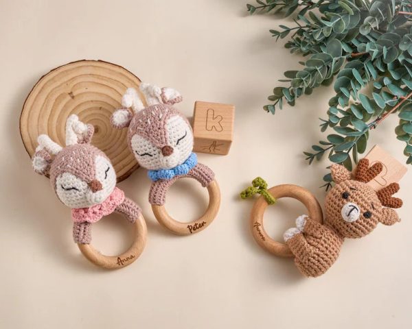 Personalized Baby Rattle – Handmade Newborn Toy, Custom Name Teether Rattle, Baby Shower Gift for Boys & Girls