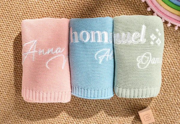 Personalized Knit Baby Blanket | Custom Baby Name Blanket | Embroidered Baby Blanket | Unique Baby Shower Gift