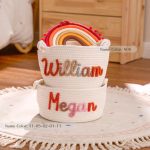 Personalized Woven Basket – Custom Name Storage Basket for Baby Toys, Nursery Organizer or Pet Toy Bin, Handmade Gift