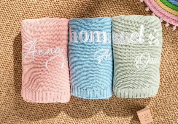 Personalized Knit Baby Blanket | Custom Baby Name Blanket | Embroidered Baby Blanket | Unique Baby Shower Gift