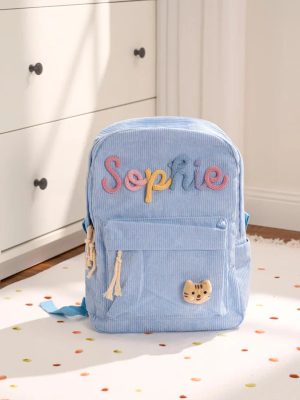 Personalized Corduroy Backpack – Custom Name Kids School Bag, Toddler Preschool Backpack, Back to School Gift for Boys & Girls