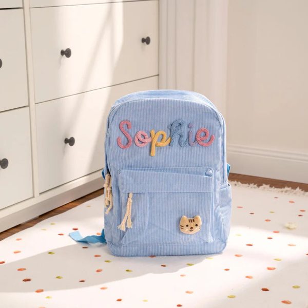 Personalized Corduroy Backpack – Custom Name Kids School Bag, Toddler Preschool Backpack, Back to School Gift for Boys & Girls