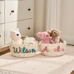 Personalized Woven Basket – Custom Name Storage Basket for Baby Toys, Nursery Organizer or Pet Toy Bin, Handmade Gift