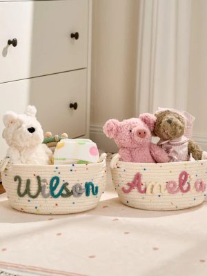 Personalized Woven Basket – Custom Name Storage Basket for Baby Toys, Nursery Organizer or Pet Toy Bin, Handmade Gift