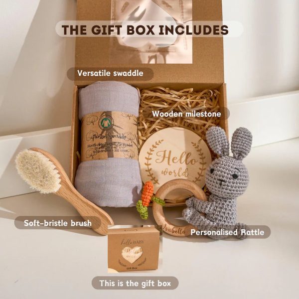 Personalized Baby Gift Set – Custom Newborn Rattle Box, Handmade Crochet Toy - Blanket, Baby Shower Gift for Girls & Boys