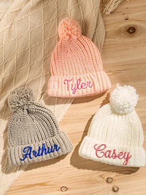 Custom Kids Beanie – Personalized Embroidered Name Hat, Baby Winter Knit Hat, Toddler Monogram Beanie, Handmade Children’s Gift