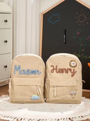 Personalized Corduroy Backpack – Custom Name Kids School Bag, Toddler Preschool Backpack, Back to School Gift for Boys & Girls