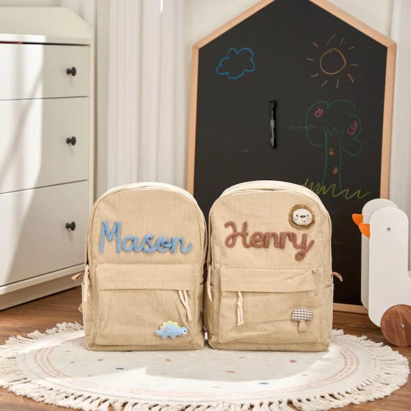 Personalized Corduroy Backpack – Custom Name Kids School Bag, Toddler Preschool Backpack, Back to School Gift for Boys & Girls
