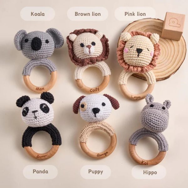 Personalized Baby Rattle – Handmade Newborn Toy, Custom Name Teether Rattle, Baby Shower Gift for Boys & Girls