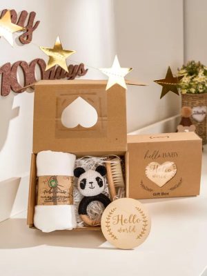 Personalized Baby Gift Set – Custom Newborn Rattle Box, Handmade Crochet Toy - Blanket, Baby Shower Gift for Girls & Boys