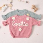 Personalized Baby Sweater – Custom Name Knit Jumper, Handmade Toddler Sweatshirt, Baby Shower Gift