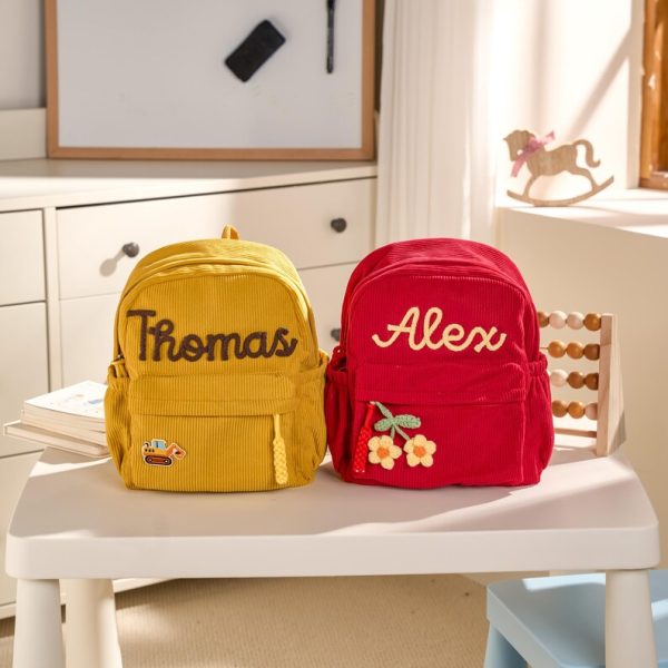 Personalized Mini Kids Backpack – Custom Name Small Toddler Bag, Corduroy Preschool Backpack, Baby Gift for Boys & Girls