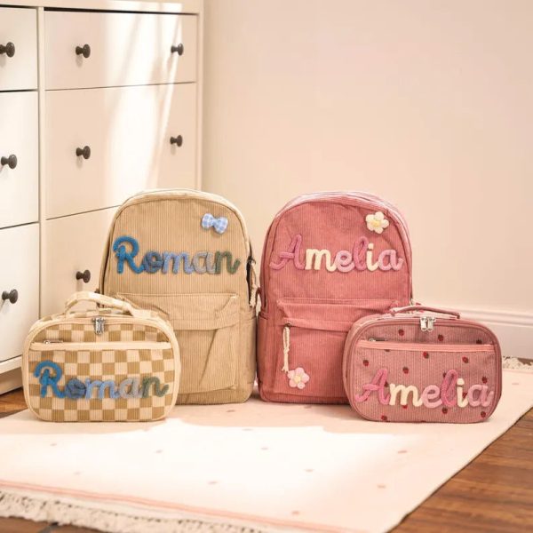 Personalized Corduroy Backpack and Lunch Bag Set – Custom Name School Bag for Kids, Toddler Preschool Bag, Back to School Gift