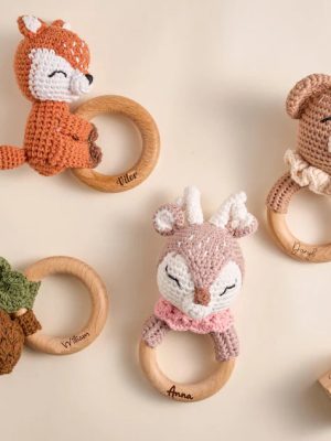 Personalized Baby Rattle – Handmade Newborn Toy, Custom Name Teether Rattle, Baby Shower Gift for Boys & Girls