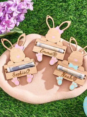 Personalized Easter Bunny Money Holder – Handcrafted Easter Gift, Custom Name Bunny Holder, Easter Basket Stuffer for Kids & Adults