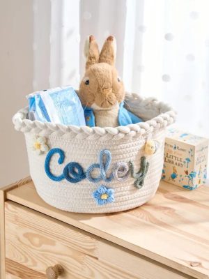 Personalized Woven Basket – Custom Name Storage Basket for Baby Toys, Nursery Organizer or Pet Toy Bin, Handmade Gift