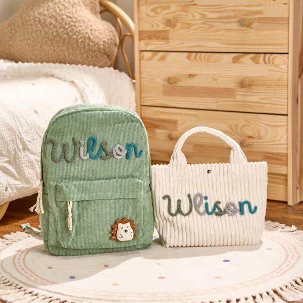 Personalized Corduroy Backpack and Tote Bag Set – Custom Kids Name School Bag, Toddler Preschool Gift, Back to School Essentials