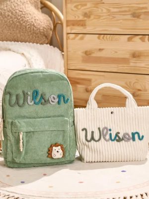 Personalized Corduroy Backpack and Tote Bag Set – Custom Kids Name School Bag, Toddler Preschool Gift, Back to School Essentials