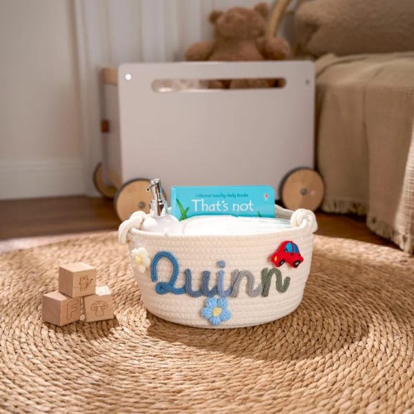 Personalized Woven Basket – Custom Name Storage Basket for Baby Toys, Nursery Organizer or Pet Toy Bin, Handmade Gift