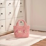 Personalized Corduroy Tote Bag – Custom Name Kids Bag, Toddler Handbag, Preschool Gift, Cute Mini Tote for Boys & Girls