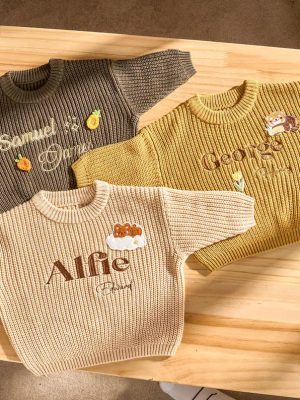 Personalized Baby Sweater – Custom Embroidered Name Knit Jumper, Handmade Toddler Sweatshirt, Baby Shower Gift