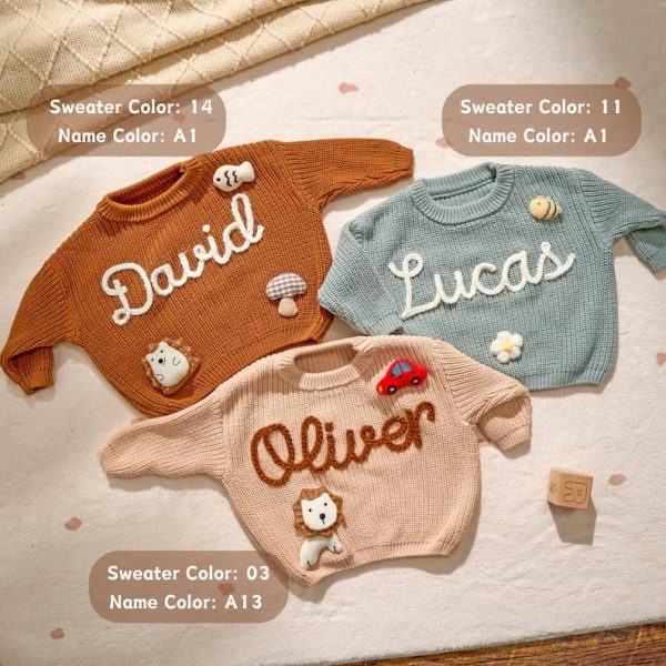 Personalized Baby Sweater – Custom Embroidered Name Knit Jumper, Handmade Toddler Sweatshirt, Baby Shower Gift