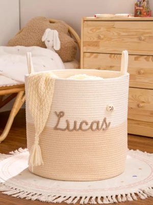 Personalized Woven Basket – Custom Name Storage Basket for Baby Toys, Nursery Organizer or Pet Toy Bin, Handmade Gift