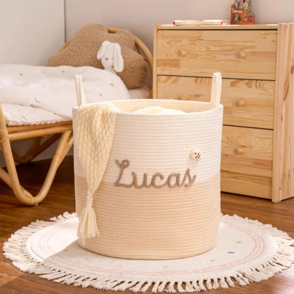 Personalized Woven Basket – Custom Name Storage Basket for Baby Toys, Nursery Organizer or Pet Toy Bin, Handmade Gift