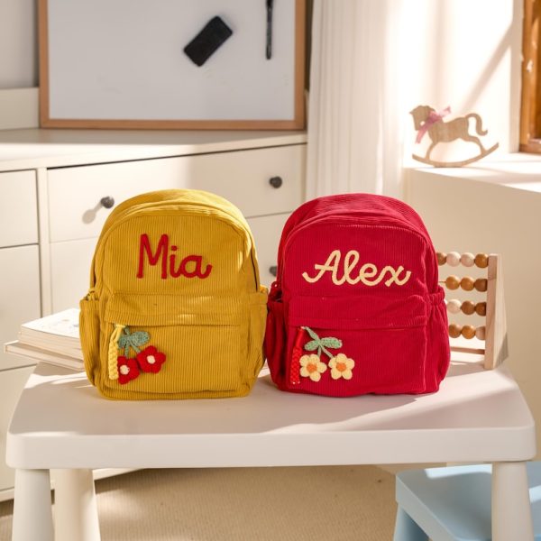Personalized Mini Kids Backpack – Custom Name Small Toddler Bag, Corduroy Preschool Backpack, Baby Gift for Boys & Girls
