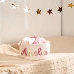 Personalized Woven Basket – Custom Name Storage Basket for Baby Toys, Nursery Organizer or Pet Toy Bin, Handmade Gift