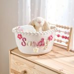 Personalized Woven Basket – Custom Name Storage Basket for Baby Toys, Nursery Organizer or Pet Toy Bin, Handmade Gift