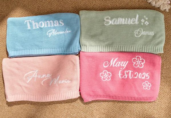 Personalized Knit Baby Blanket | Custom Baby Name Blanket | Embroidered Baby Blanket | Unique Baby Shower Gift