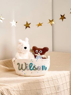 Personalized Woven Basket – Custom Name Storage Basket for Baby Toys, Nursery Organizer or Pet Toy Bin, Handmade Gift