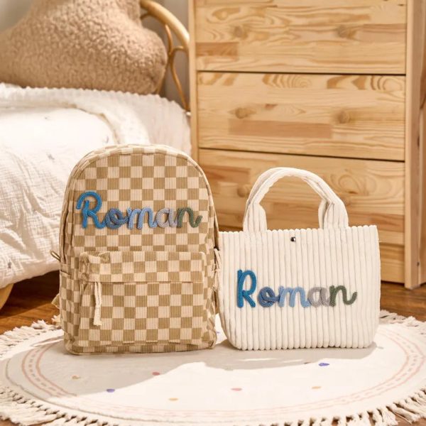 Personalized Corduroy Backpack and Tote Bag Set – Custom Kids Name School Bag, Toddler Preschool Gift, Back to School Essentials