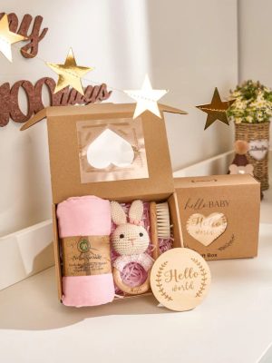 Personalized Baby Gift Set – Custom Newborn Rattle Box, Handmade Crochet Toy - Blanket, Baby Shower Gift for Girls & Boys