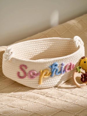 Personalized Baby Gift Set – Custom Name Basket and Crochet Rattle, Handmade Newborn Gift, Baby Shower Present for Boys & Girls